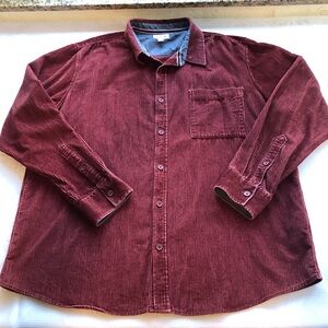 Sun + Stone Men's Size 3XL Corduroy Button-Up Jacket Shirt Burgundy Long Sleeve